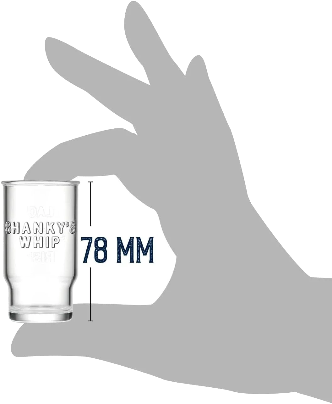 Shanky's Whip shot glass, 78mm size guide