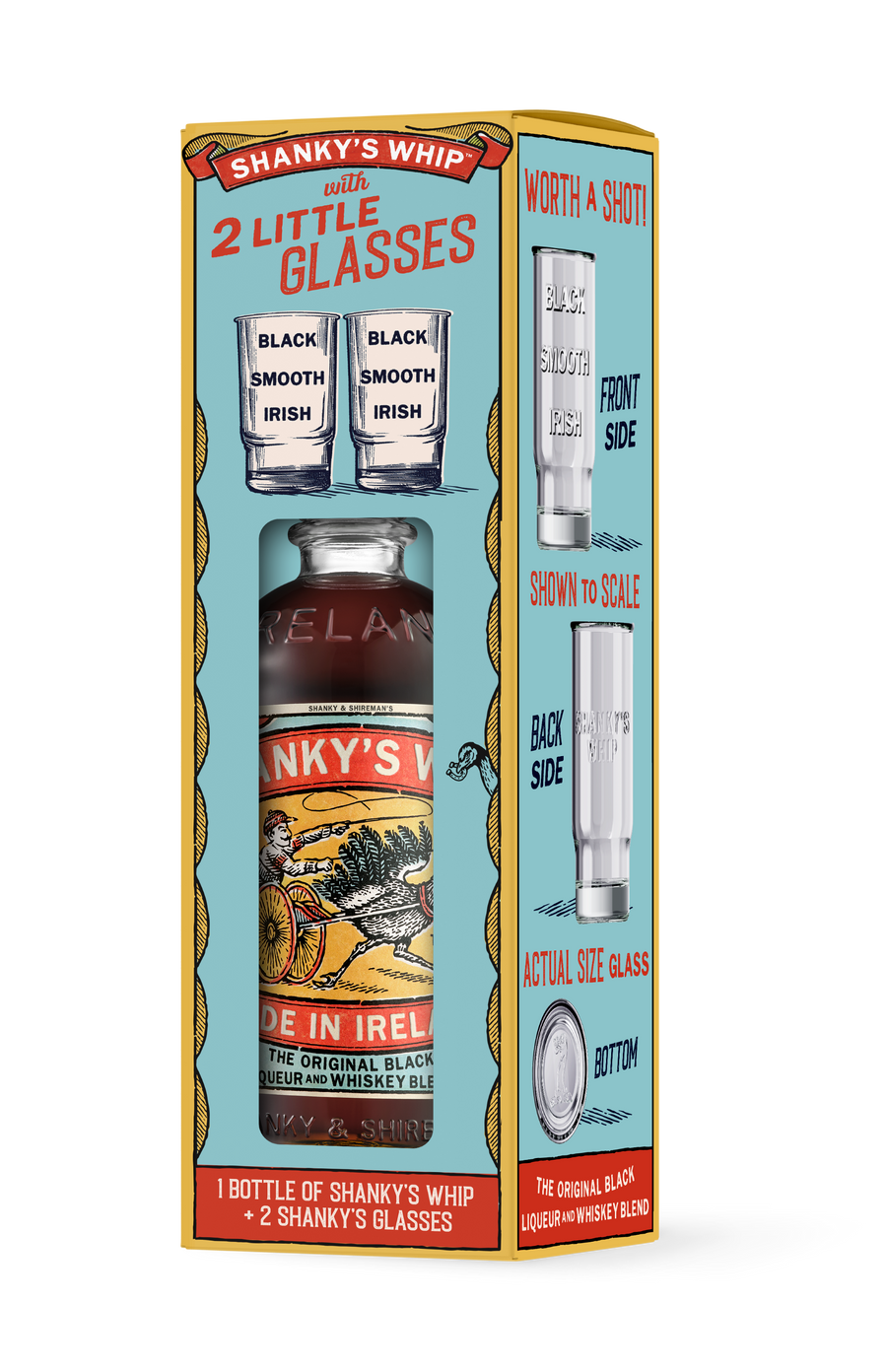 Shanky's Whip 350ml and two glasses gift pack, front of box