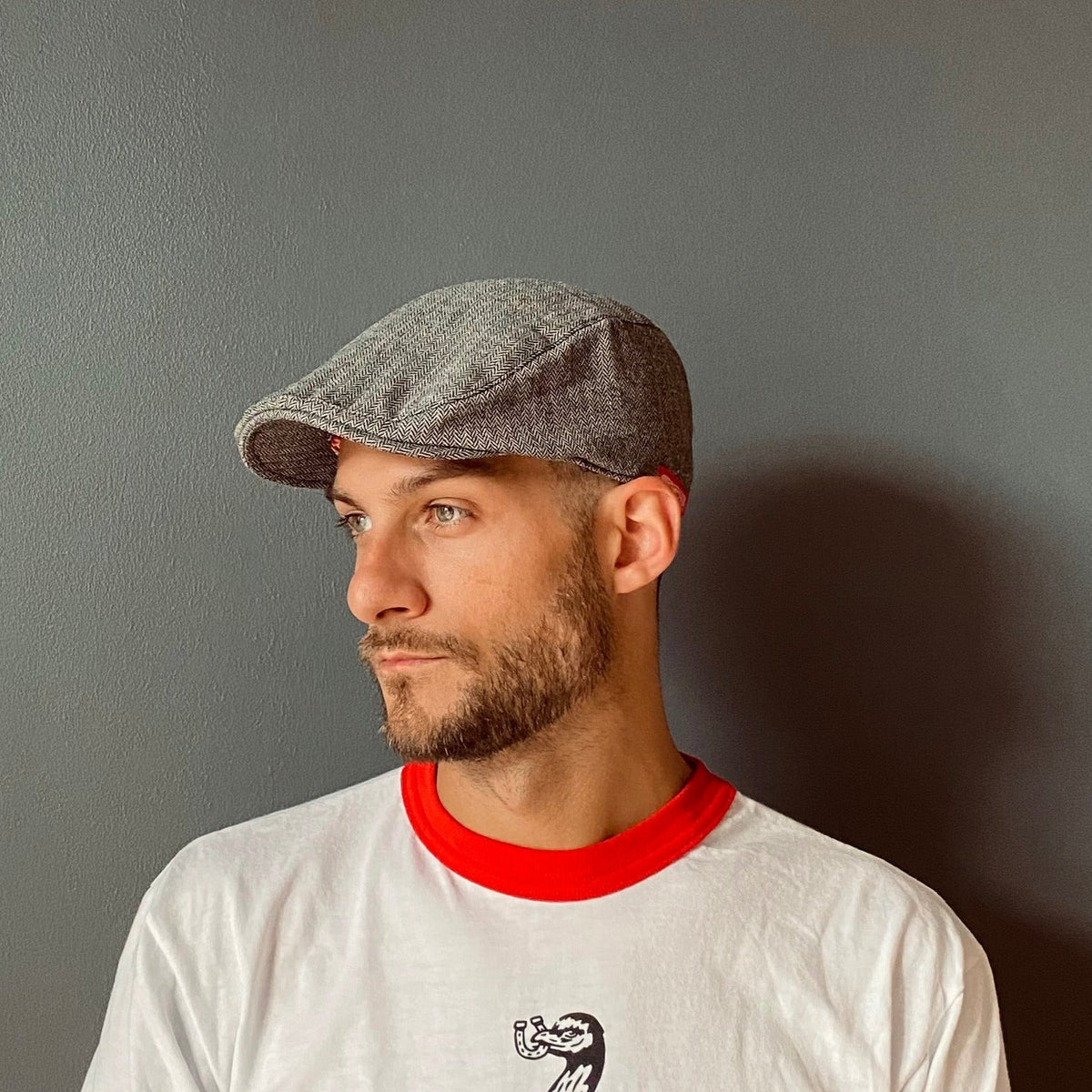 Shanky's Whip tweed flat cap, left side view