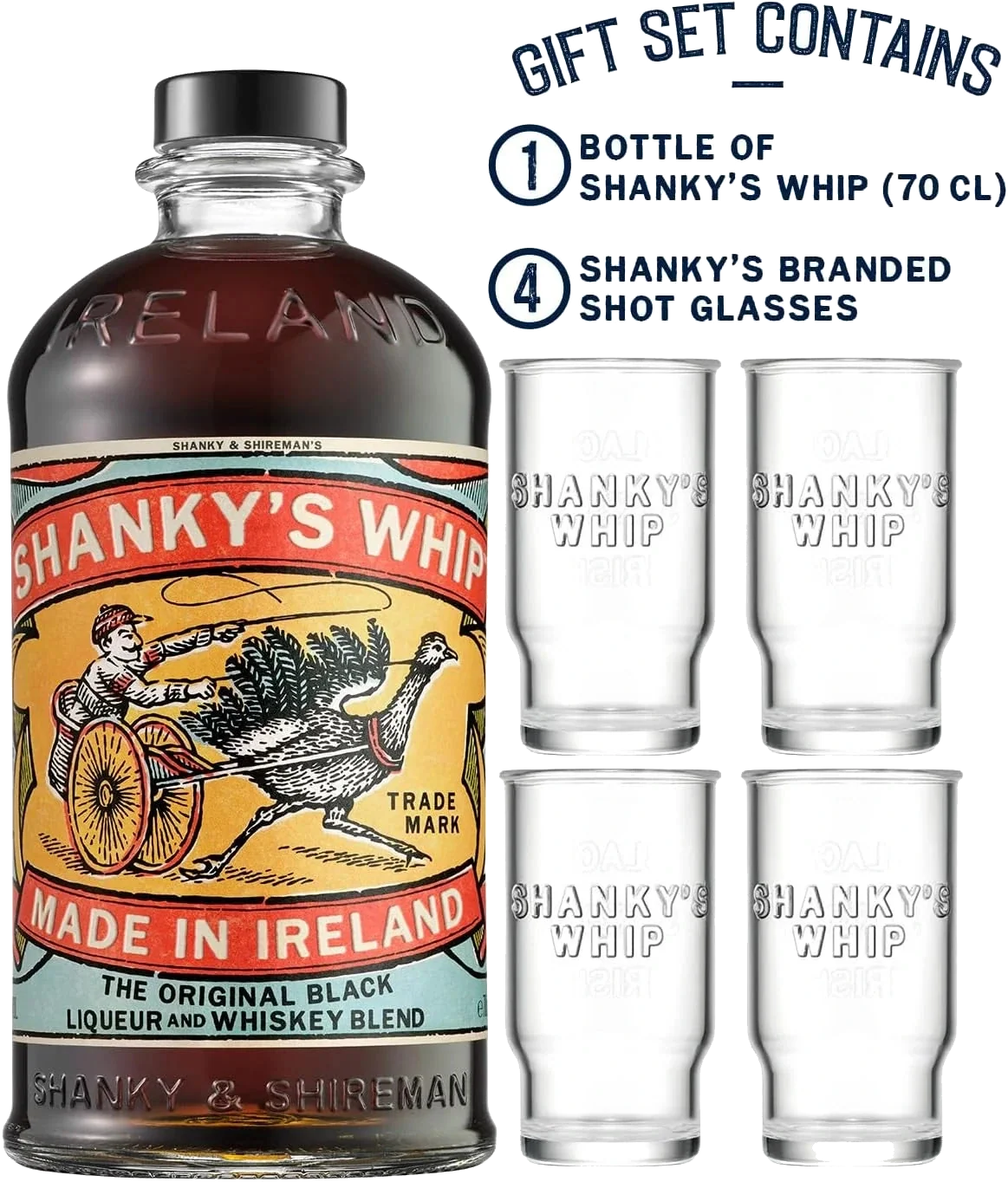Shanky's Whip gift set: 70cl bottle and four branded shot glasses