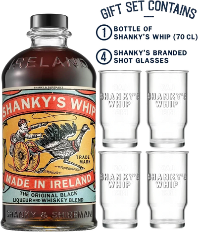 Shanky's Whip gift set: 70cl bottle and four branded shot glasses