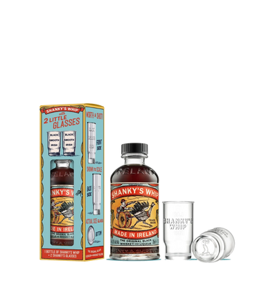 Shanky's Whip 350ml and two glasses gift pack contents
