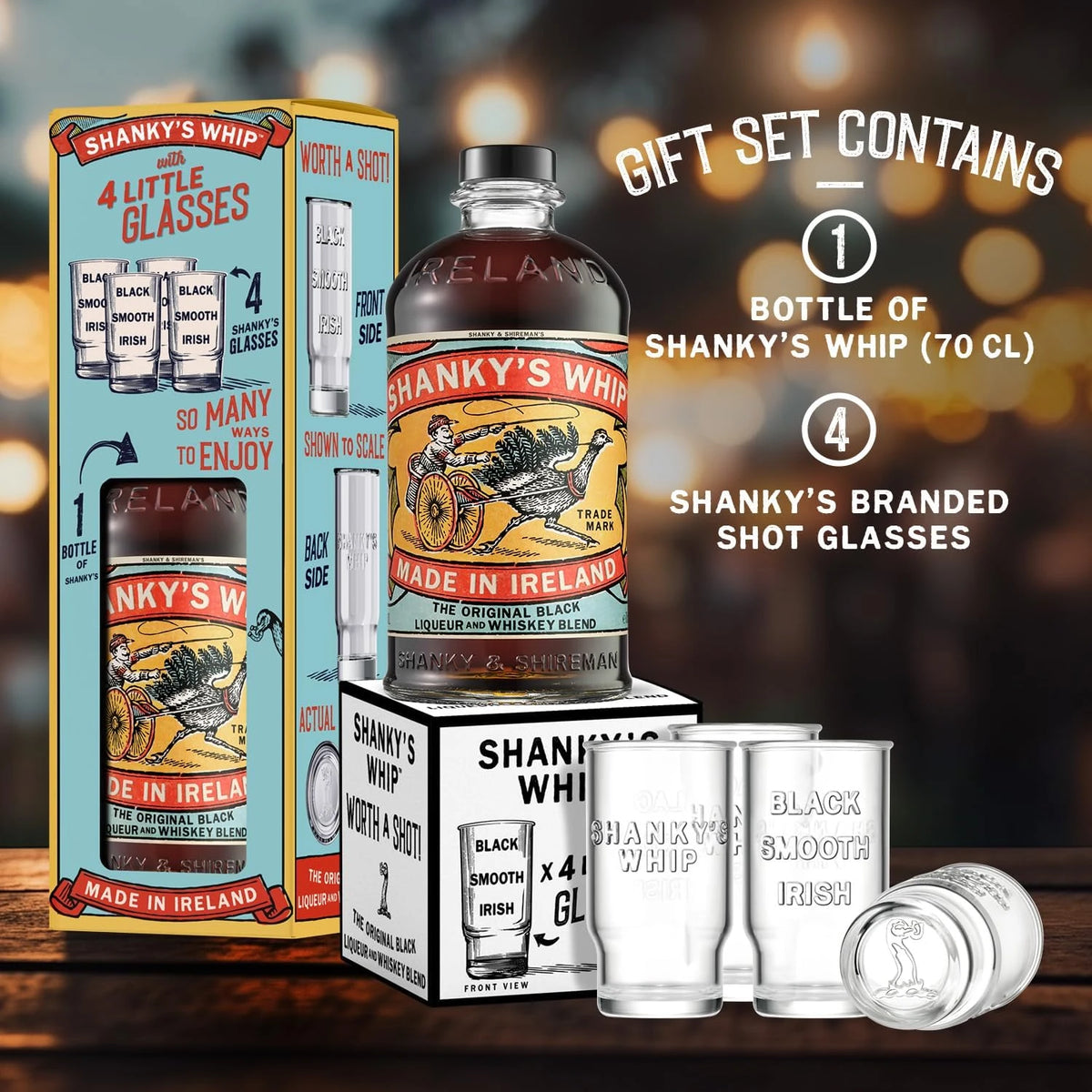 Coffret cadeau Shanky's Whip 700ml + 4 verres